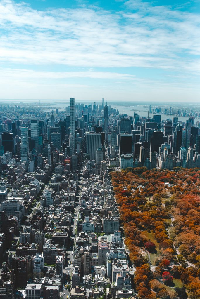 Vue de New York, une ville dynamique de la côte Est ou côte Ouest, symbole de l’énergie urbaine de la côte Est.